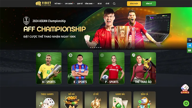 Giao diện trang chủ của nhà cái 11Bet với thiết kế hiện đại