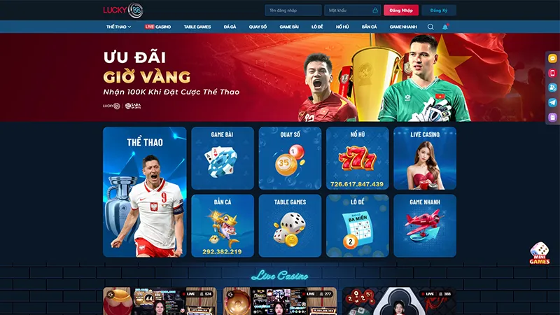 Giao diện hiện đại và phong phú của Lucky88